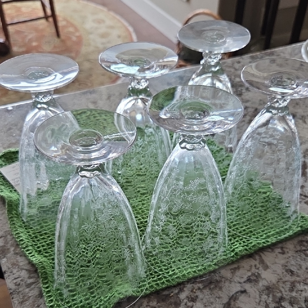 Fostoria Chintz Crystal Water Goblets Glasses Set of 6